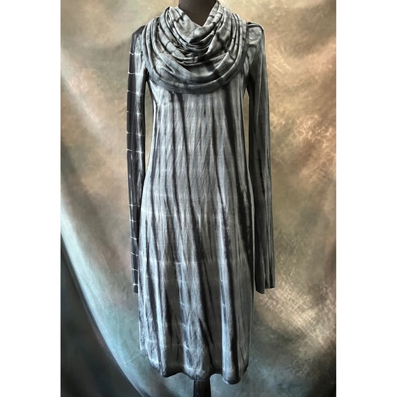 Rachel Pally Gray Tie-Dye Long Sleeve Cowl Neck Midi Dress Casual Chic - Picture 1 of 9